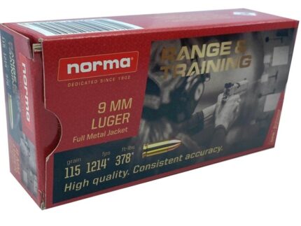Norma Range and Training Handgun Ammunition 9mm Luger 115gr FMJ 1214 fps 50/ct