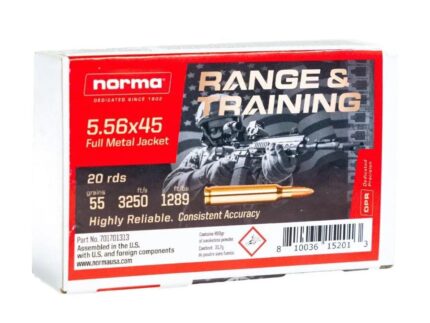 Norma Range & Training Rifle Ammunition 5.56X45 NATO 55gr FMJ 3250 fps 20/rd