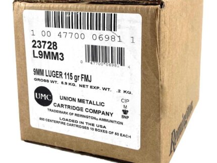 Remington UMC Handgun Ammunition 9mm Luger 115 gr FMJ 1145 fps 1000/ct  (20-50/ct)
