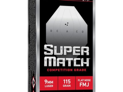 Winchester Super Match Flat Nose Handgun Ammunition 9mm Luger 115gr FMJ 1215fps 50/ct