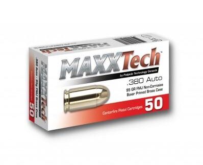 Maxxtech Brass Case Handgun Ammunition .380 ACP 95 gr FMJ 1000/ct Case