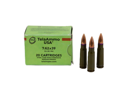 TELA AMMO USA 7.62X39 124G FMJ STEEL CASE, NON CORROSIVE 20RD BX 1000RD CASE