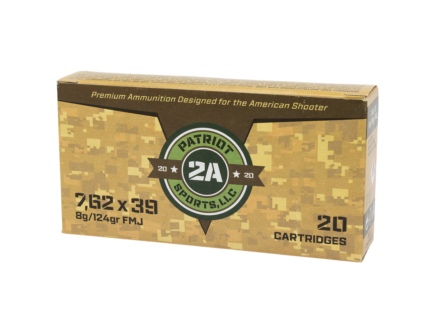 PATRIOT SPORTS 7.62X39 124G FMJ BRASS NON CORROSIVE 20RD BX 800RD CASE